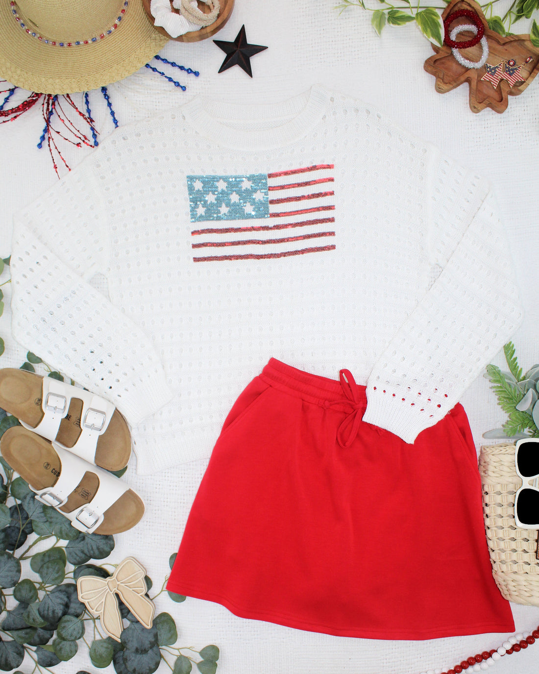 IN STOCK USA Sequin Flag Open Knit Pullover FINAL SALE