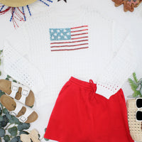 IN STOCK USA Sequin Flag Open Knit Pullover FINAL SALE