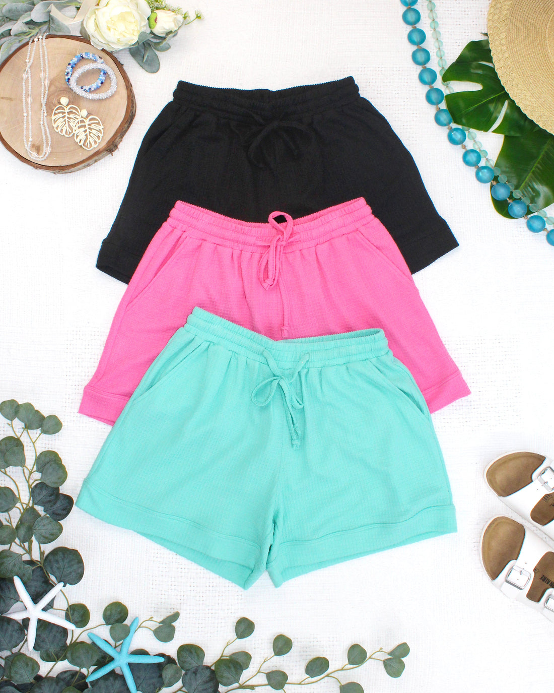 IN STOCK Weslie Waffle Shorts - Turquoise