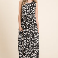 BOMBOM Leopard Maxi Dress with Pockets