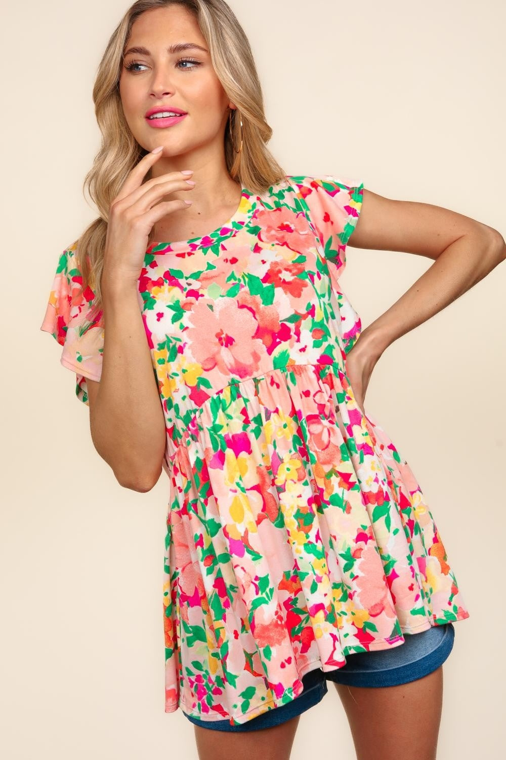 Haptics Floral Peplum Babydoll Blouse