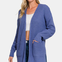 Zenana Waffle Open Front Sweater Cardigan