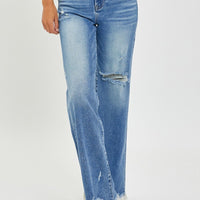 Rise Full Size High Rise Frayed Hem Wide Leg Jeans