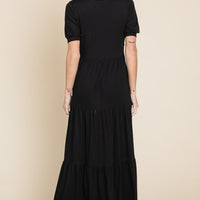 BOMBOM Short Sleeve Tiered Maxi Dress