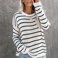 Striped Round Neck Drop Shoulder Sweater