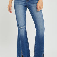 RISEN Full Size High Rise Front Slit Frayed Hem Flare Jeans