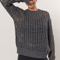 HYFVE Openwork Round Neck Long Sleeve Knit Cover Up