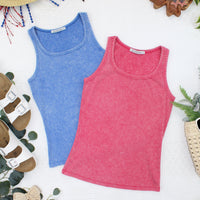 IN STOCK Audrey Vintage Wash Tank - Blue