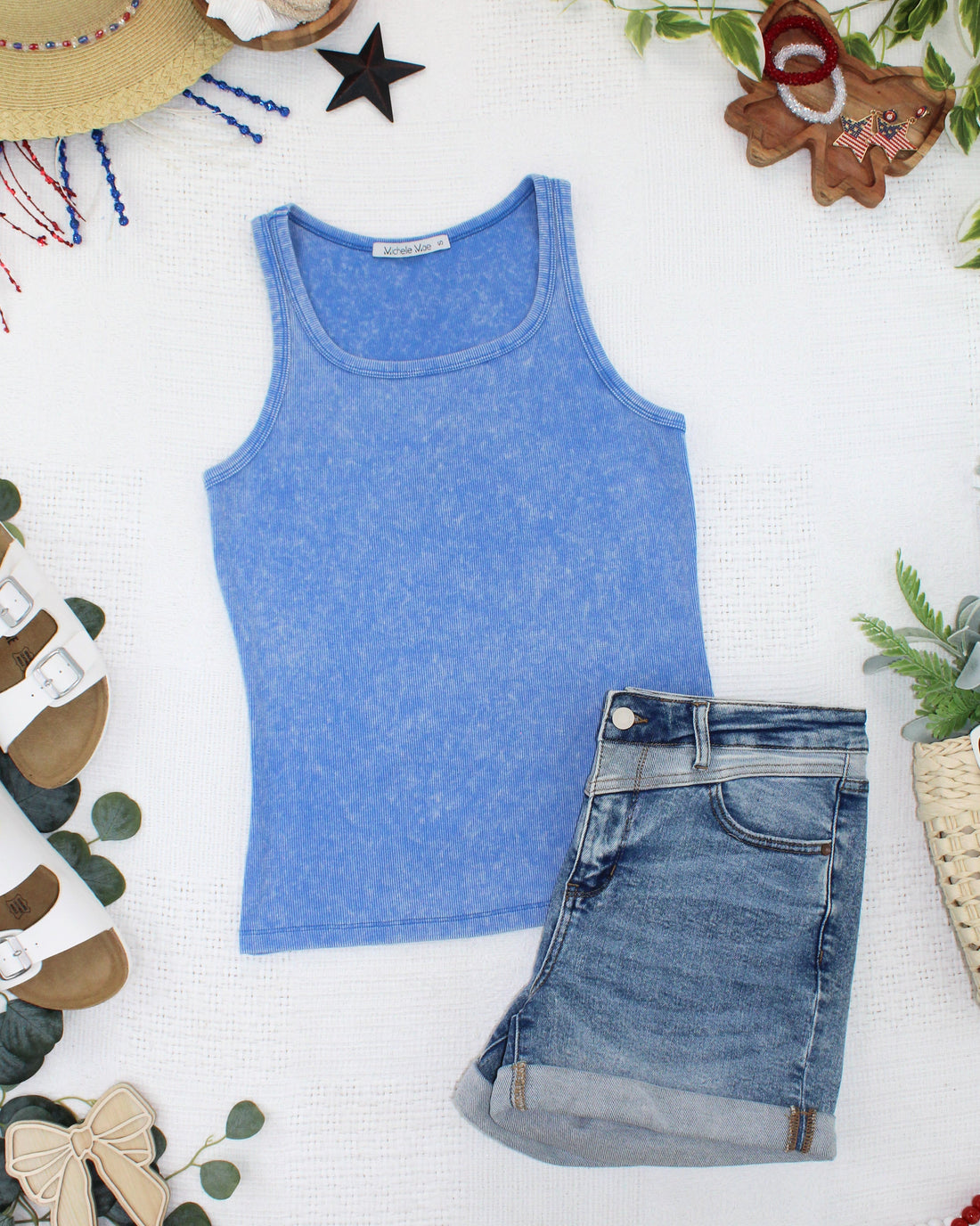 IN STOCK Audrey Vintage Wash Tank - Blue