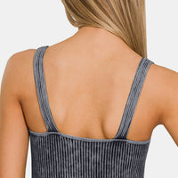 Zenana Washed Ribbed Cropped V-Neck Tank