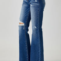 RISEN Distressed Button-Fly Flare Jeans