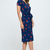 RENEE C Floral Tie Front Surplice Short Sleeve Dress