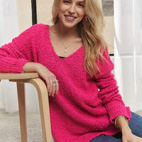 ADORA High-Low Side Slit V-Neck Sweater