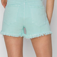 RISEN Mid Waist Frayed Hem Denim Shorts