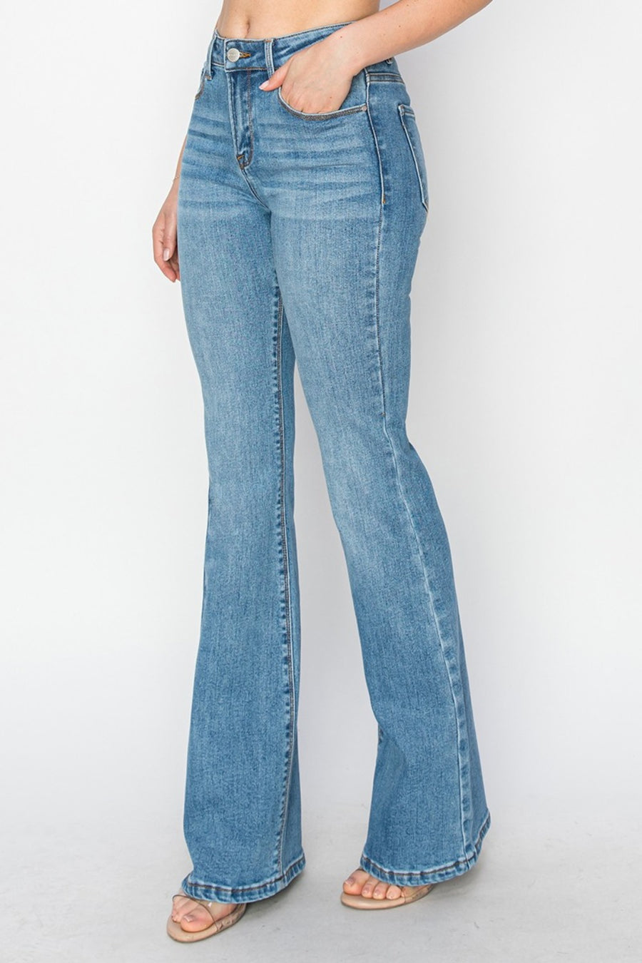 RISEN Mid Rise Flare Jeans with Pockets