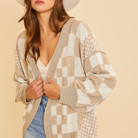 Annie Wear Checkered Open Front Drop Shoulder Cardigan