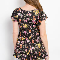 Be Stage Floral Short Sleeve Ruffled Top