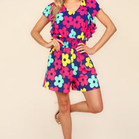 Haptics Floral Smocked Waist Romper with Side Pockets