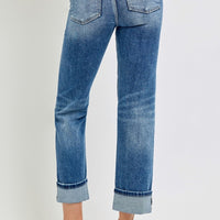 RISEN Full Size High Rise Crop Straight Roll Up Jeans