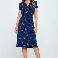 RENEE C Floral Tie Front Surplice Short Sleeve Dress