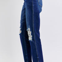 Judy Blue Full Size High Waist Rigid Magic Heavy Destroy Straight Jeans