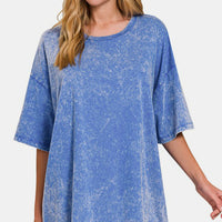 Zenana Full Size Washed Round Neck Drop Shoulder Oversized T-Shirt