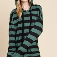 BOMBOM Drawstring Striped Dropped Shoulder Hoodie