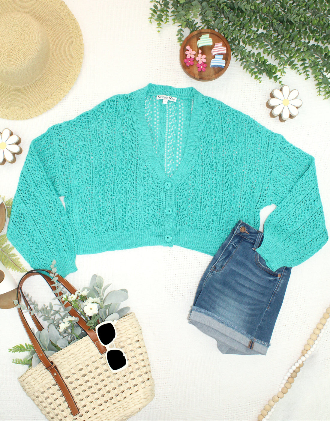 IN STOCK Callie Cropped Cardigan - Aqua FINAL SALE