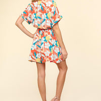 Haptics Tropical Floral Short Sleeve Tied Romper