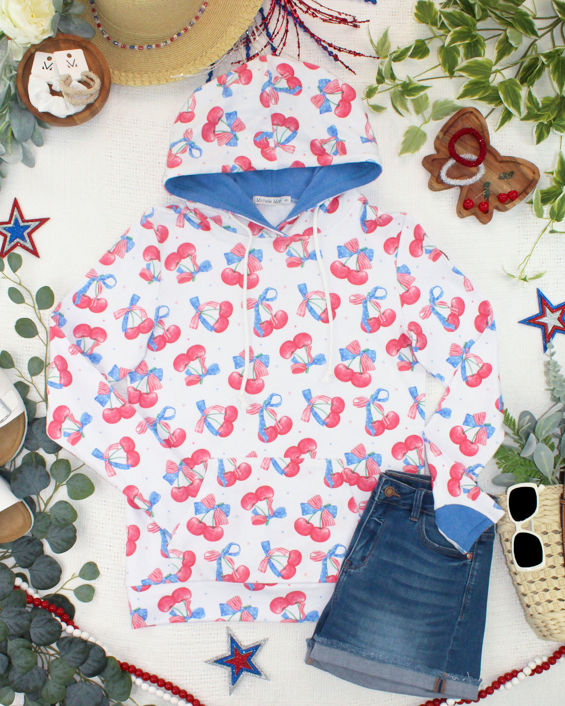 IN STOCK Hailey Pullover Hoodie - Patriotic Cherries