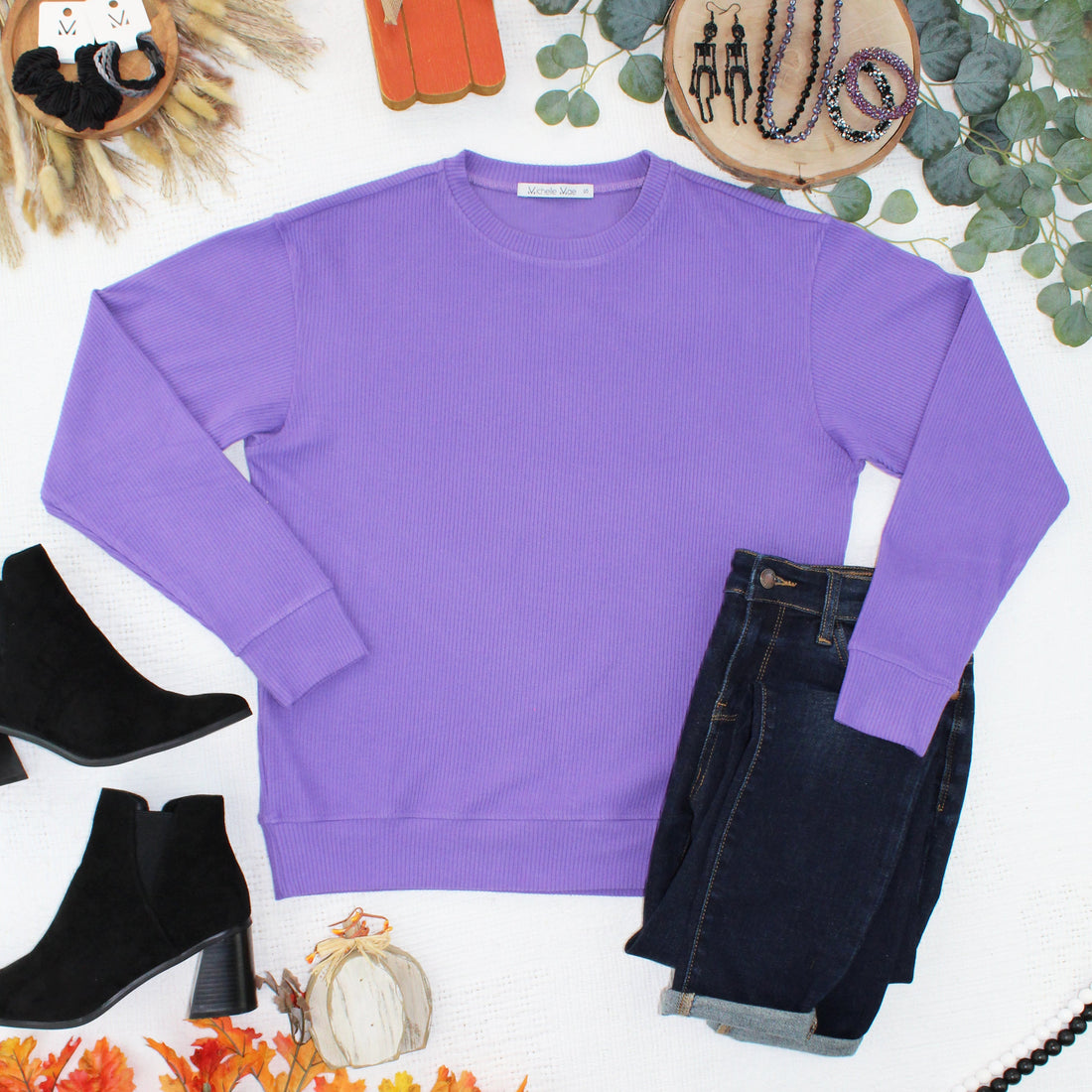 IN STOCK Corrine Ribbed Pullover Top - Purple