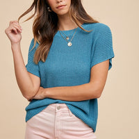 Annie Wear Round Neck Short Sleeve Sweater