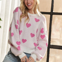 ADORA Heart Round Neck Drop Shoulder Sweater