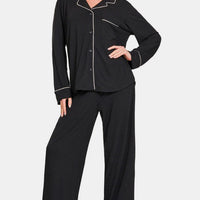 Zenana Button Down Long Sleeve Top and Pants Lounge Set