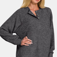 Zenana Full Size Brushed Melange Hacci High-Low Sweater