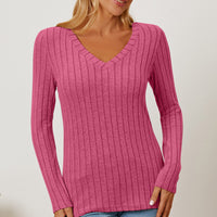 Basic Bae Full Size Ribbed V-Neck Long Sleeve T-Shirt