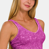 Zenana Washed Ribbed Cropped V-Neck Tank