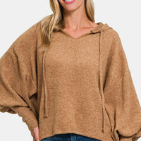 Zenana Brushed Hacci Drop Shoulder Cropped Hoodie