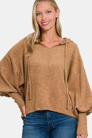 Zenana Brushed Hacci Drop Shoulder Cropped Hoodie