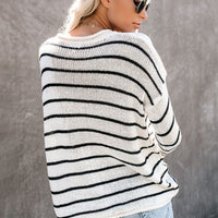 Striped Round Neck Drop Shoulder Sweater