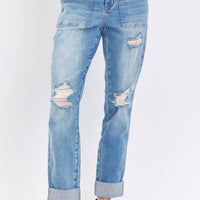 Judy Blue Full Size Distressed Straight Jeans with Patch Pockets