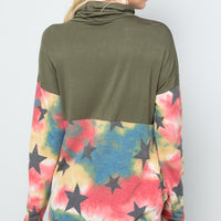 Celeste Full Size Tie-Dye Star Print Long Sleeve Blouse