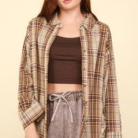 VERY J Contrast Plaid Raw Detail Shirt