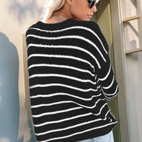 Striped Round Neck Drop Shoulder Sweater