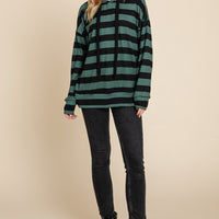 BOMBOM Drawstring Striped Dropped Shoulder Hoodie