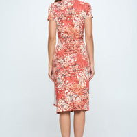 RENEE C Floral Tie Front Surplice Short Sleeve Dress