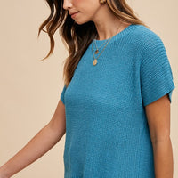 Annie Wear Round Neck Short Sleeve Sweater