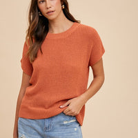 Annie Wear Round Neck Short Sleeve Sweater