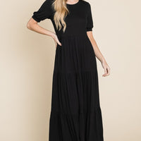 BOMBOM Short Sleeve Tiered Maxi Dress