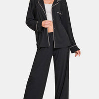 Zenana Button Down Long Sleeve Top and Pants Lounge Set